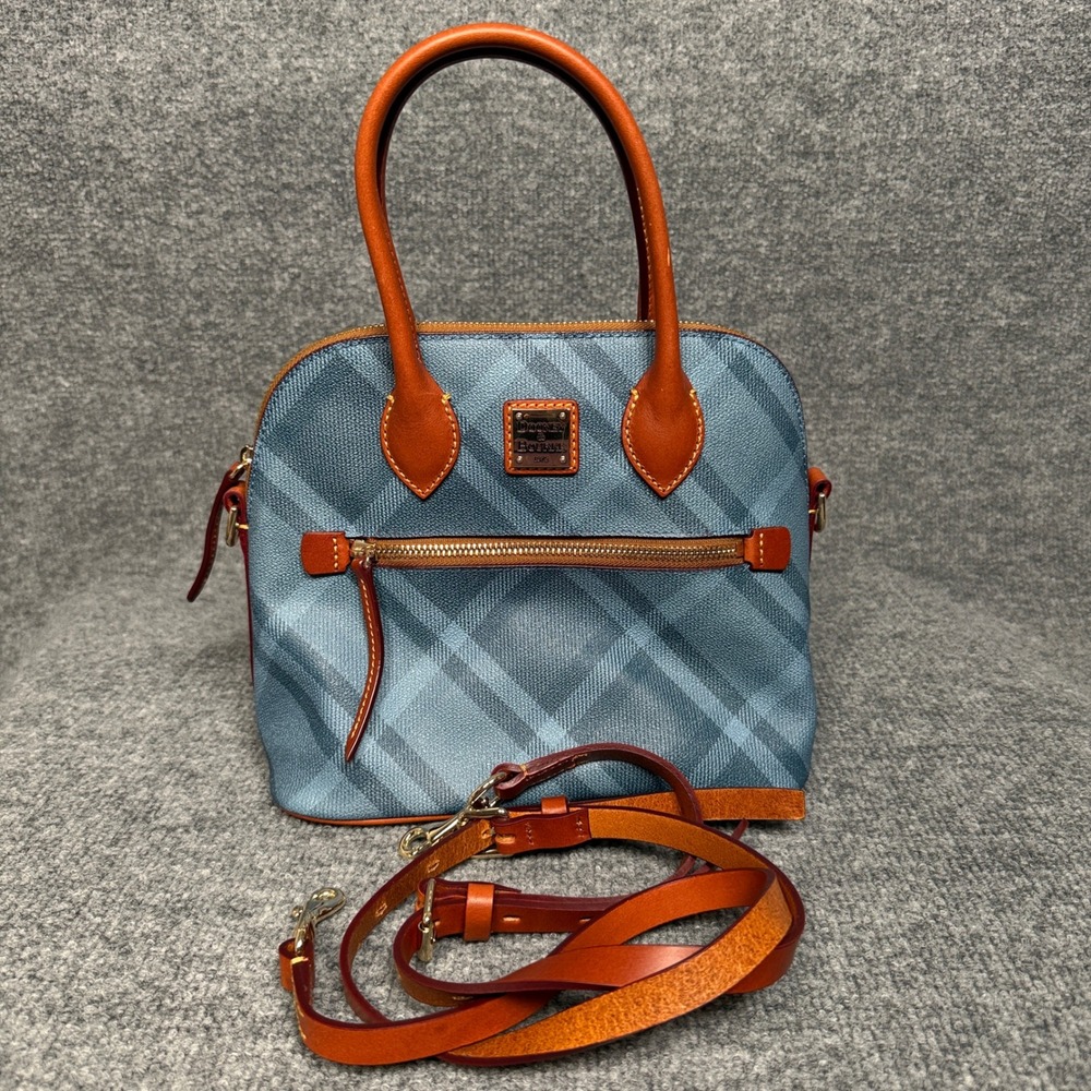 Dooney & Bourke Domed Satchel Crossbody Blue Plaid Top Handle Detachable Straps